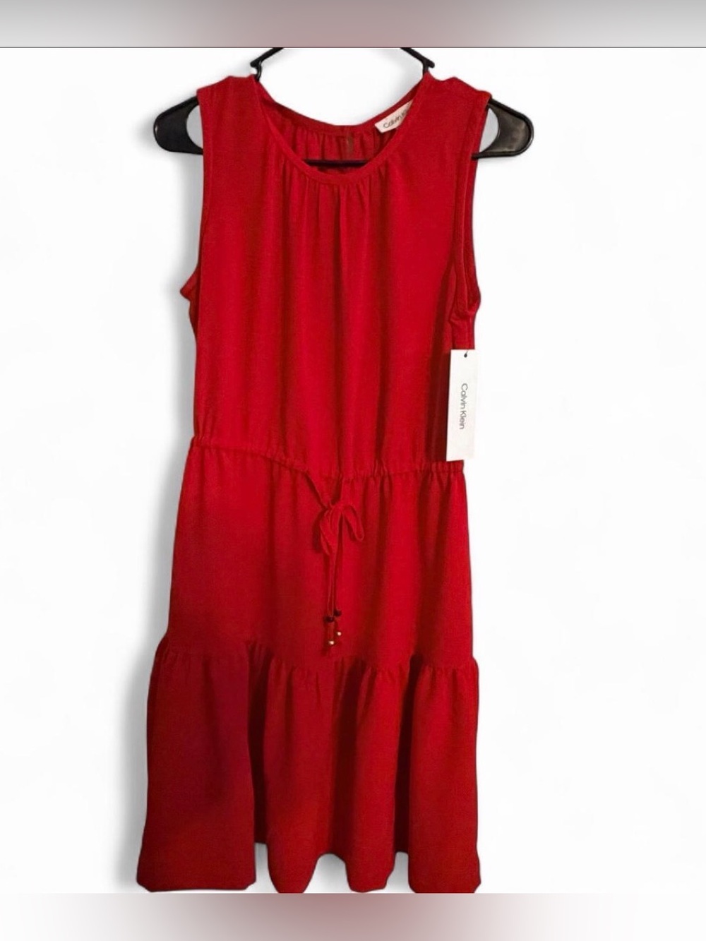 Calvin Klein Red Sleeveless Tiered Midi Dress